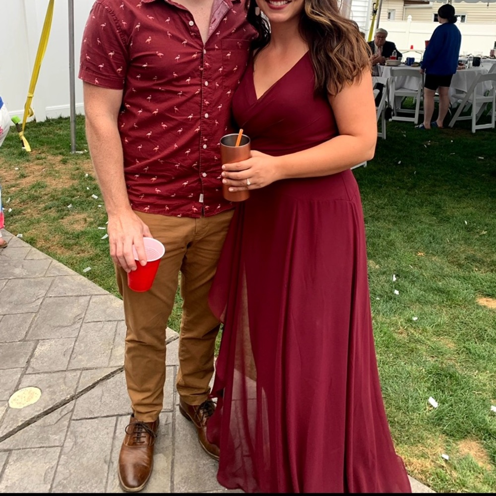 Azazie bridesmaid dress, color Cabernet, style Kori